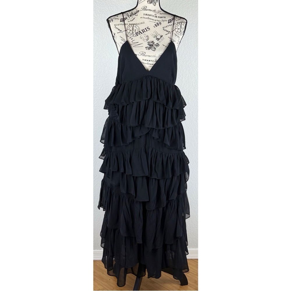 ZARA NWT Women’s Black Strappy Tiered Ruffled Midi Dress Evening Holidays, Small - Picture 2 of 12